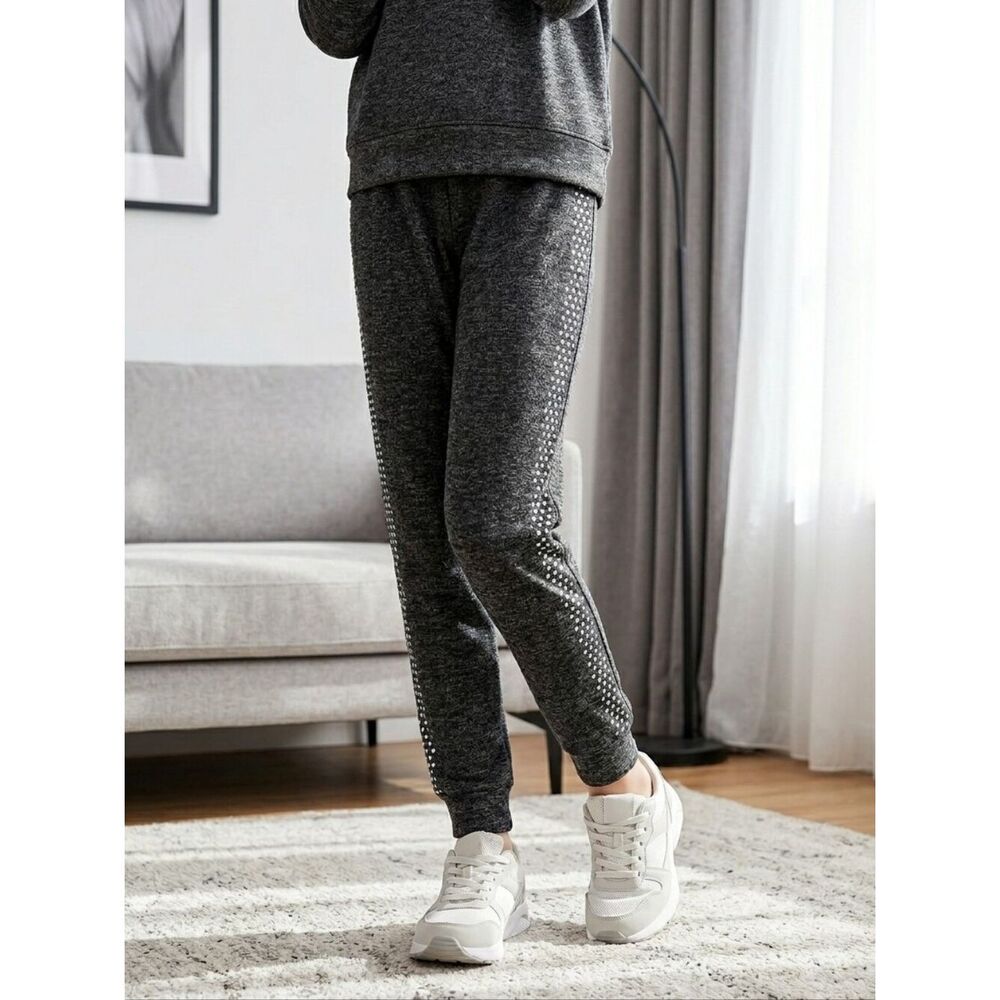 Justice Active Girls 8 Black Heather Hacci Jogger Pants Silver Stud Sparkly Knit